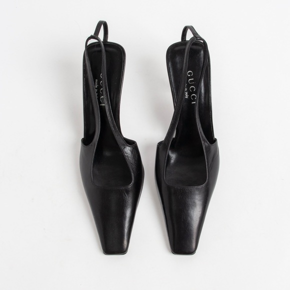SOLD— Gucci Black Square Toe Crystal G Slingback Heels - Picture 3 of 11